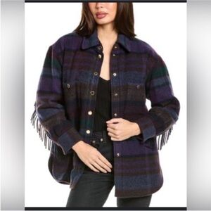 House of Harlow 1960 Plaid Fleece Shacket Fringe Detail Fully Lined Size M EUC